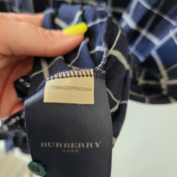 Burberry Golf Polo Shirt Mens Size Large Navy Blue Windowpane - Picture 5 of 7